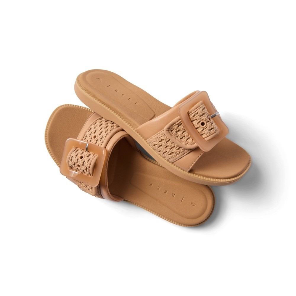 Reef Women's 8 Natural Textile Beige Sunny Emma Comfort Slide Sandals
